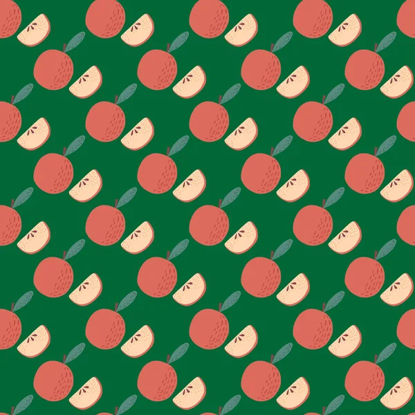 Patrón Sin Costuras Con Manzana Roja Decorativa Con Rebanadas Fondo — Vector de stock