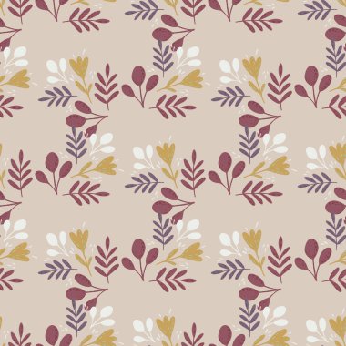 Dekoratif halk pastel renkleri çiçek süsleme desenleri. Çiçekler, yapraklar ve pastel renklerde dallar. Kağıt ve kumaş dokuları için grafiksel tasarım. Vektör İllüstrasyonu.