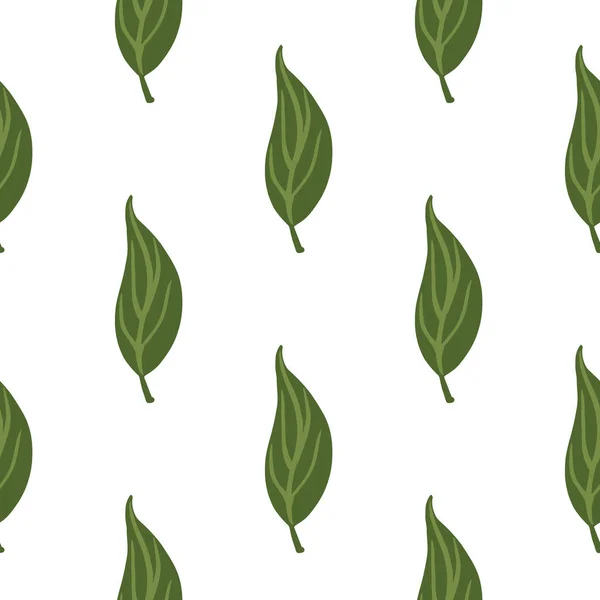 Nature Seamless Simple Pattern Green Leaves Doodle Elements White Background — Vettoriale Stock