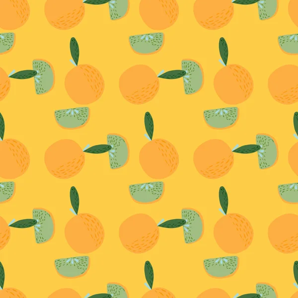 Abstrakcyjne Jedzenie Bezszwowy Wzór Pomarańczowymi Jabłkami Doodle Ozdoba Żółte Pastelowe — Wektor stockowy