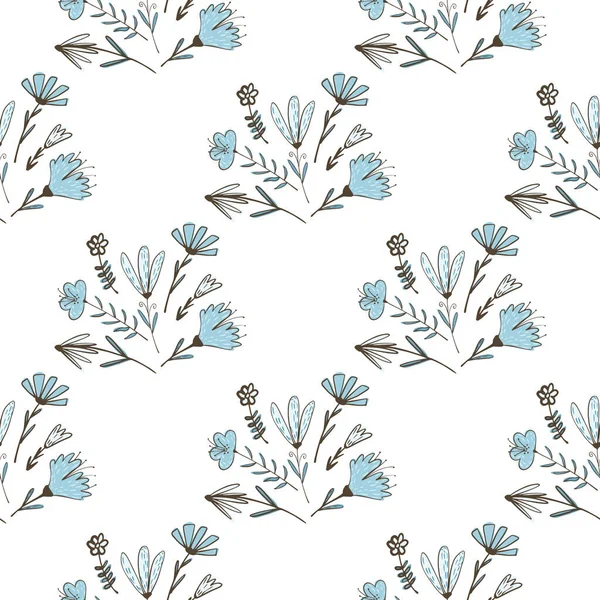 Vereinzelte Nahtlose Muster Mit Botanischen Blauen Blumensträußen Als Ornament Weißer — Stockvektor