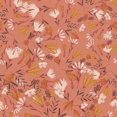 Süssüz desenli, beyaz ve turuncu fındıklı buket buketli siluetler. Pembe arka plan. Stok çizimi. Tekstil, kumaş, hediye paketi, duvar kağıtları için vektör tasarımı.