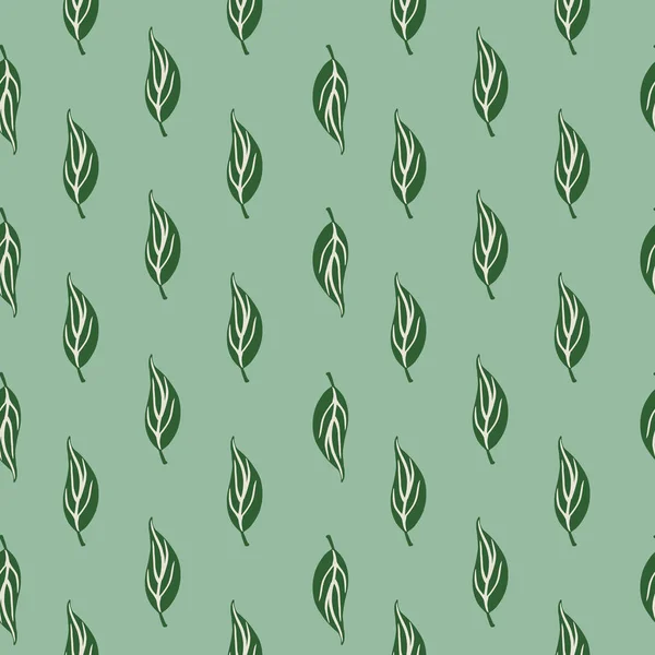 手描きアウトライン緑の葉飾りと春シームレスパターン 背景は淡い テキスタイル ファブリック ギフトラップ 壁紙のためのフラットベクトルプリント エンドレスイラスト — ストックベクタ