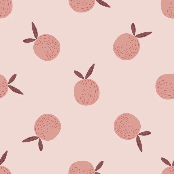 装饰食品无缝图案与有机橙色水果轮廓 粉红调色板 柔和柔和 包装纸和织物纹理的平面设计 病媒图解 — 图库矢量图片
