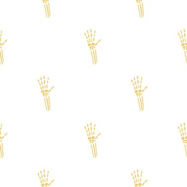 Turuncu iskelet elli, kusursuz bir ölüm şekli. Beyaz arka plan. Cadılar Bayramı baskısı Kağıt ve kumaş dokuları için grafiksel tasarım. Vektör İllüstrasyonu.