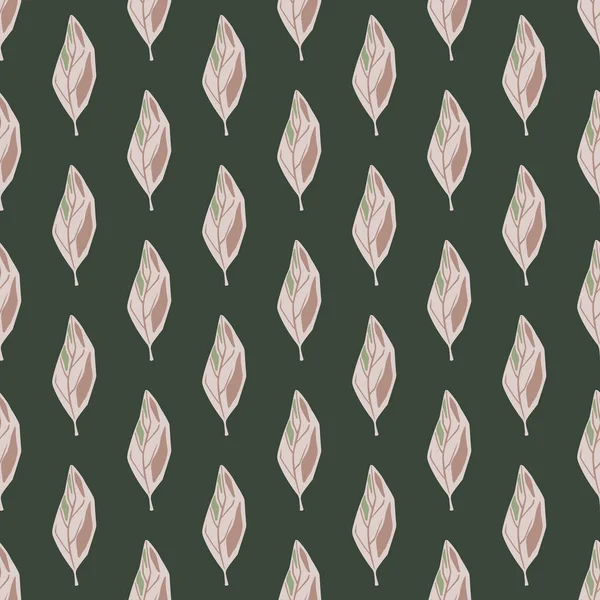 シンプルな葉飾りシームレスパターン 暗い背景にパステルトーンで植物性のプリント テキスタイル ファブリック ギフトラップ 壁紙のためのフラットベクトルプリント エンドレスイラスト — ストックベクタ