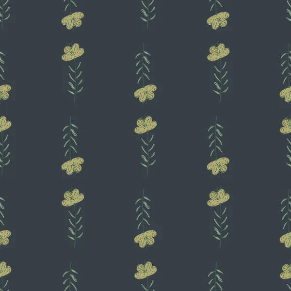 Nahtloses Dunkles Vintage Muster Mit Gelben Hellen Wildblumensilhouetten Marineblauer Hintergrund — Stockvektor
