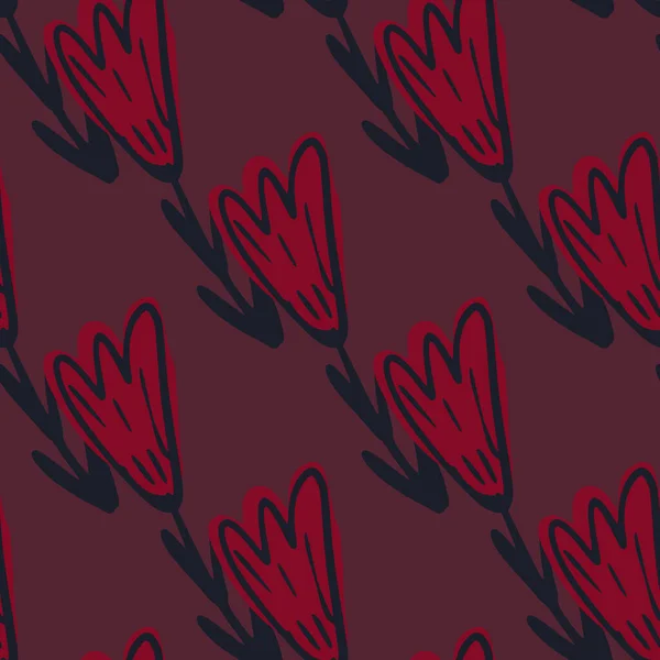 チューリップの手描きの花の形を持つシンプルなミニマルなシームレスパターン ダークピンクのパレット 季節のテキスタイルプリント ファブリック バナー 背景や壁紙のためのベクトルイラスト — ストックベクタ