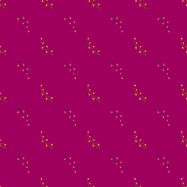 Karalama meyveleri ve dallarla soyut, dikişsiz desen. Pembe arka plan. Tekstil, kumaş, hediye paketi, duvar kağıtları için düz vektör baskısı. Sonsuz illüstrasyon.