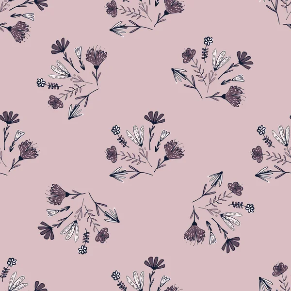Naturvolk Nahtlose Muster Mit Umrissen Kontur Blumen Ornament Pinkfarbener Hintergrund — Stockvektor