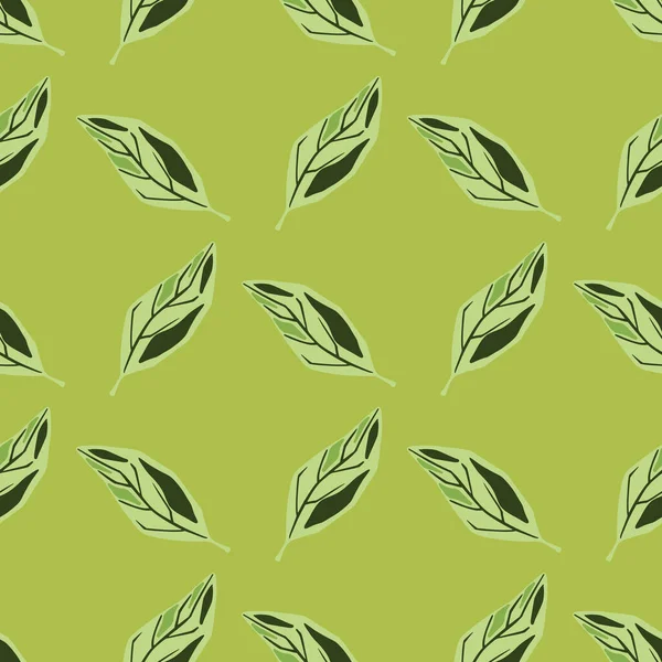 Pastel palet dikişsiz karalama desenli botanik yaprağı süsü. Açık yeşil arka plan. Tekstil, kumaş, hediye paketi, duvar kağıtları için düz vektör baskısı. Sonsuz illüstrasyon.