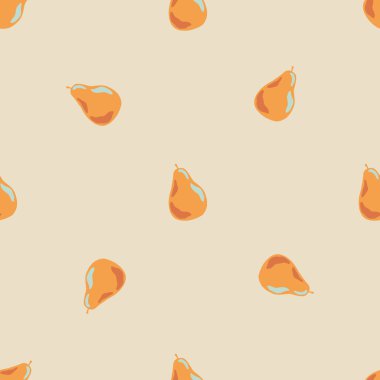 Minimalist tarzda, turuncu armutlar ve gri arka planda kusursuz bir desen. Yemek baskısı. Stok çizimi. Tekstil, kumaş, hediye paketi, duvar kağıtları için vektör tasarımı.