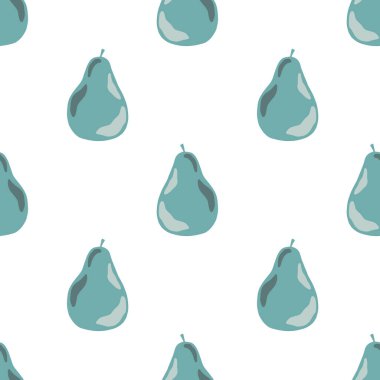 Yaratıcı armut şekilleriyle izole edilmiş gıdalar. Beyaz arka planda mavi meyveler. Stok çizimi. Tekstil, kumaş, hediye paketi, duvar kağıtları için vektör tasarımı.