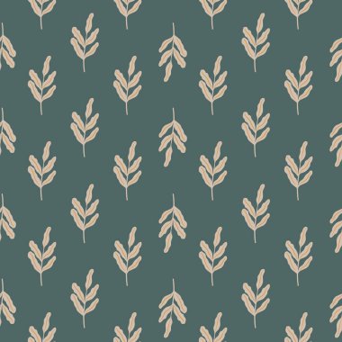 Basit ışık yapraklı siluetleri olan soyut, pürüzsüz desen. Açık mavi arka plan. Mevsimlik tekstil baskıları, kumaş, afişler, arkaplanlar ve duvar kağıtları için vektör illüstrasyonu.