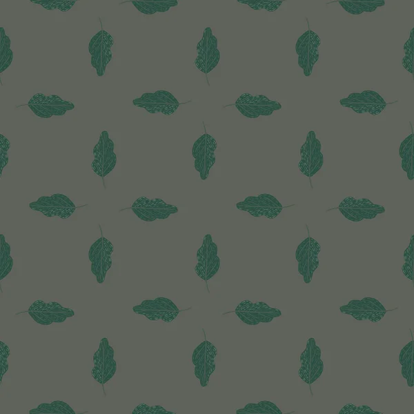 少し緑のシンプルなオークはシームレスなパターンを残します 濃い灰色の背景 自然の抽象的なプリント ストックイラスト テキスタイル ファブリック ギフトラップ 壁紙のためのベクトルデザイン — ストックベクタ