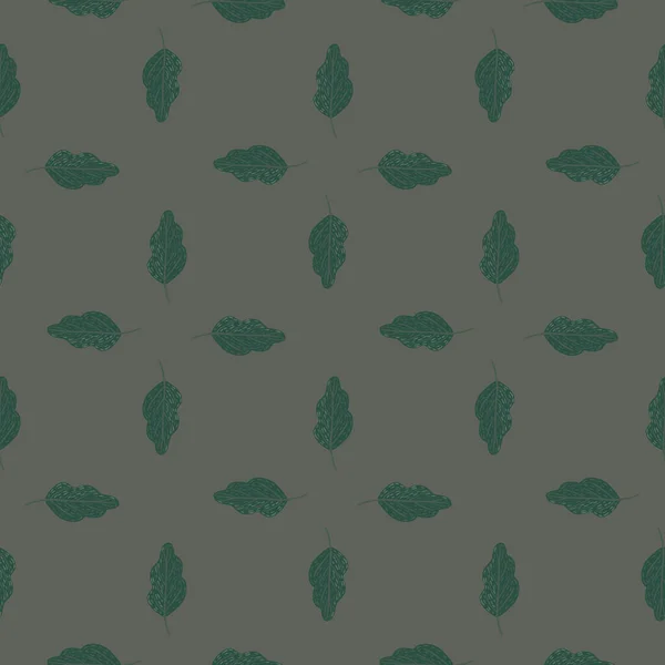 Poco Verde Simple Hojas Roble Patrón Sin Costuras Fondo Gris — Vector de stock