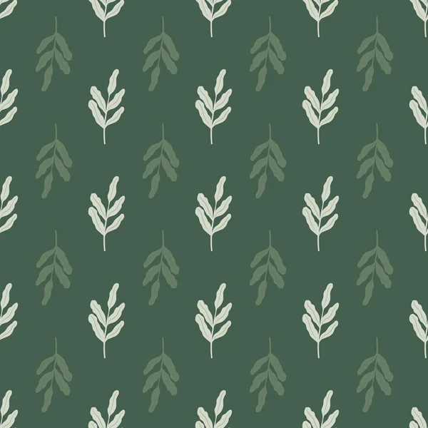 手描きの葉の枝がプリントされた植物性のシームレスなパターン 緑の背景 季節のテキスタイルプリント ファブリック バナー 背景や壁紙のためのベクトルイラスト — ストックベクタ