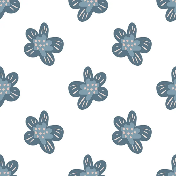 Isolated Seamless Pattern Blue Doodle Flower Silhouettes White Background Simple — Stock Vector