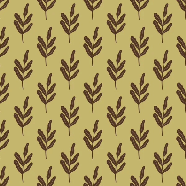 Brown Leaves Branches Seamless Doodle Pattern Simple Style Light Olive — Stock Vector