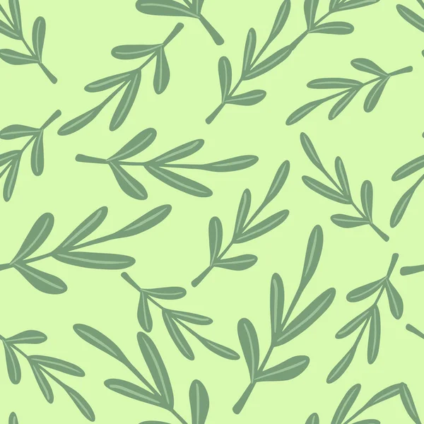 Random Herbal Seamless Pattern Doodle Green Leaf Twigs Pastel Background — Stock Vector