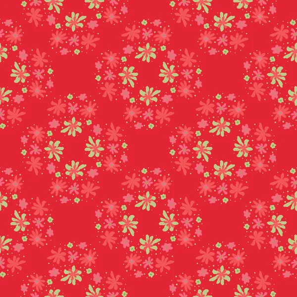 Sommer Helles Nahtloses Muster Mit Abstakten Blütenelementen Roter Hintergrund Vektorillustration — Stockvektor