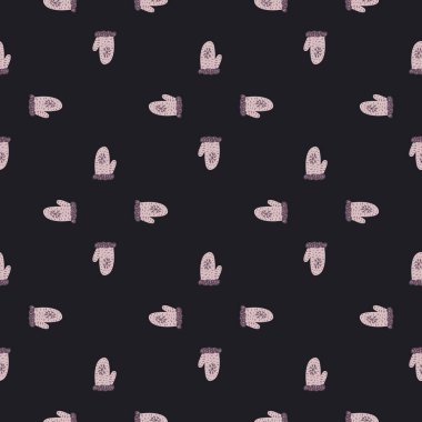 Koyu, karalama eldivenli ılık kış deseni. Kahverengi arka plan. Mevsimlik tekstil baskıları, kumaş, afişler, arkaplanlar ve duvar kağıtları için vektör illüstrasyonu.