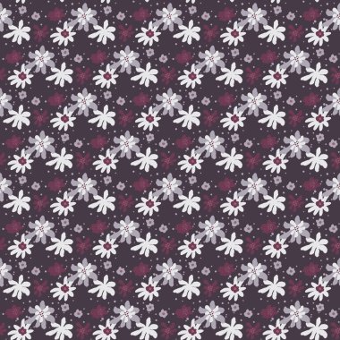 Açık mavi çiçekli, klasik, dikişsiz desenler. Soyut, dandik arka plan. Mevsimlik tekstil baskıları, kumaş, afişler, arkaplanlar ve duvar kağıtları için vektör illüstrasyonu.