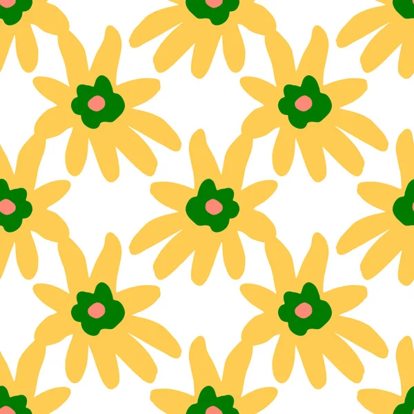 Patrón Aislado Sin Costuras Con Siluetas Flores Color Amarillo Verde — Vector de stock