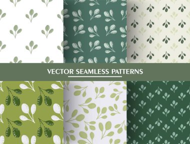 Basit dal siluetleriyle izole edilmiş karalama desenleri. Arka planda doğa süsü koleksiyonu. Stok çizimi. Tekstil, kumaş, hediye paketi, duvar kağıtları için vektör tasarımı.