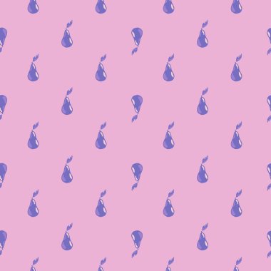 Küçük mavi armut silueti, kusursuz desen. Pembe arka plan. Yaz hasadı meyve sanat çalışması. Kağıt ve kumaş dokuları için grafiksel tasarım. Vektör İllüstrasyonu.