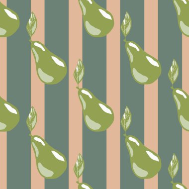 Yeşil soyut inci süslemeli, izole, pürüzsüz bir desen. Çizgili pembe ve gri arka plan. Kağıt ve kumaş dokuları için grafiksel tasarım. Vektör İllüstrasyonu.
