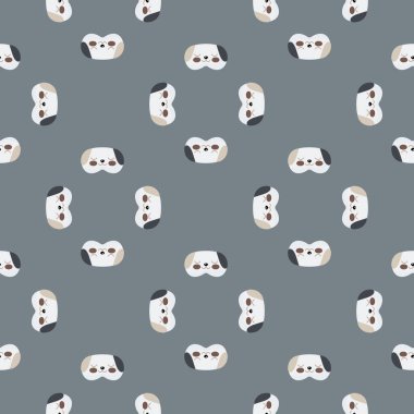 Gri arka planda siyah renkli, dikişsiz desenli köpek kafası beyazı. Çocukların grafik tasarım elementleri farklı amaçlar için. Düz vektör illüstrasyonu.