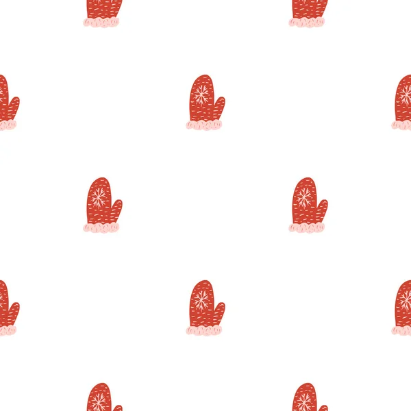 Теплый Бесшовный Изолированный Узор Красными Каракулями Варежки Орнамент Белом Фоне — стоковый вектор