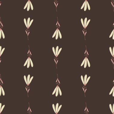 Çiçek silueti süslemeli soyut botanik desenli. Kahverengi arka plan. Tekstil, kumaş, hediye paketi, duvar kağıtları için düz vektör baskısı. Sonsuz illüstrasyon.