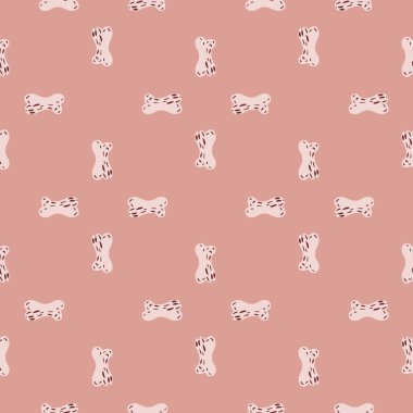 Hayvan stili şirin, pürüzsüz desenli, evcil hayvan kemik oyuncakları süslemeli. Pembe renkli arka plan. Çizgi film tasarımı. Stok çizimi. Tekstil, kumaş, hediye paketi, duvar kağıtları için vektör tasarımı.