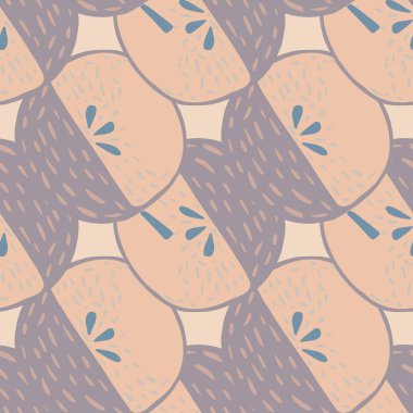 Mor ve pembe açık renkli elma şekilli vitaminsiz soyut desen. Hafif arkaplan. Kağıt ve kumaş dokuları için grafiksel tasarım. Vektör İllüstrasyonu.