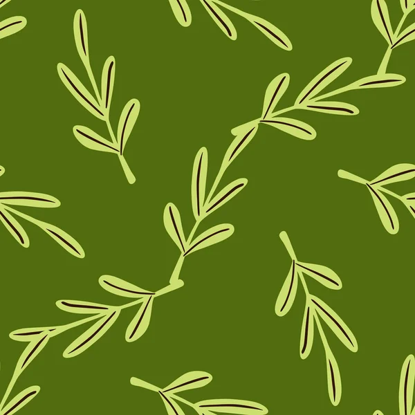 輪郭を持つ自然のシームレスなシンプルなスタイルパターンは装飾を残します 緑の背景 ストックイラスト テキスタイル ファブリック ギフトラップ 壁紙のためのベクトルデザイン — ストックベクタ