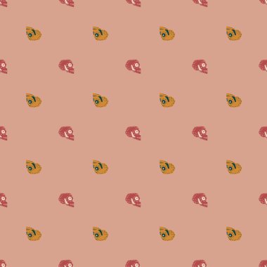 Basit kafatası şekilli, soyut, ürkünç, pürüzsüz desen. Soluk pembe arka plan. Stok çizimi. Tekstil, kumaş, hediye paketi, duvar kağıtları için vektör tasarımı.