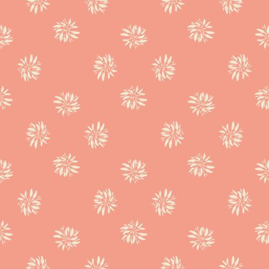 Beyaz küçük yaprak siluetleri, kusursuz şirin desenler. Pembe pastel arka planlı botanik tarzı. Stok çizimi. Tekstil, kumaş, hediye paketi, duvar kağıtları için vektör tasarımı.