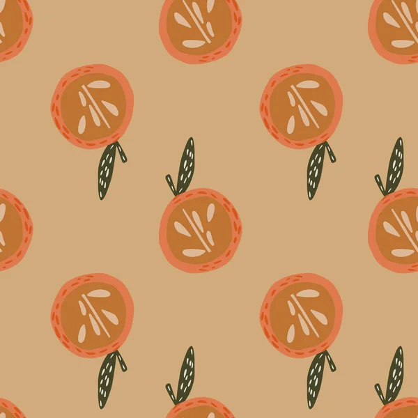 卡通有机苹果轮廓无缝苹果图案 在米色背景上以橙色的色调印上涂鸦果色 库存说明 纺织品 礼品包装 壁纸矢量设计 — 图库矢量图片