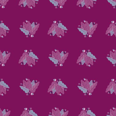 Basit yaprak şekilli, dekoratif, pürüzsüz bir desen. Mor arka plan. Kağıt ve kumaş dokuları için grafiksel tasarım. Vektör İllüstrasyonu.