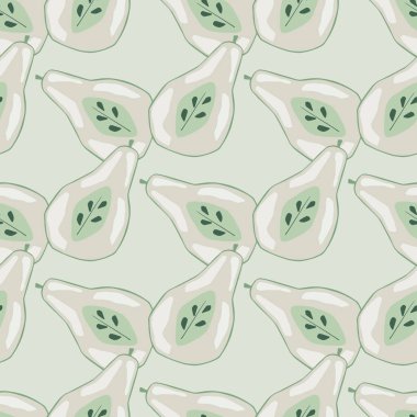 Doğa organik, armut siluetleriyle kusursuz desen. Açık mavi iz. Mevsimlik tekstil baskıları, kumaş, afişler, arkaplanlar ve duvar kağıtları için vektör illüstrasyonu.