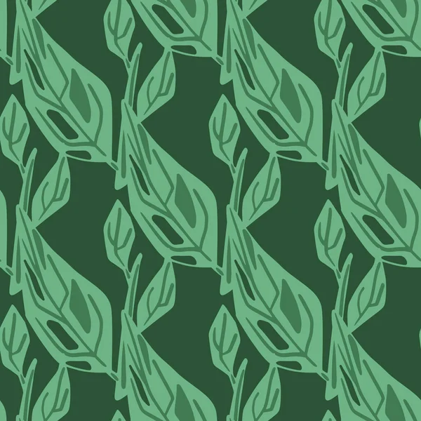 シンプルな輪郭の葉の要素を持つ装飾的なシームレスパターン 緑のアートワーク 包装紙や布のテクスチャのためのグラフィックデザイン ベクターイラスト — ストックベクタ