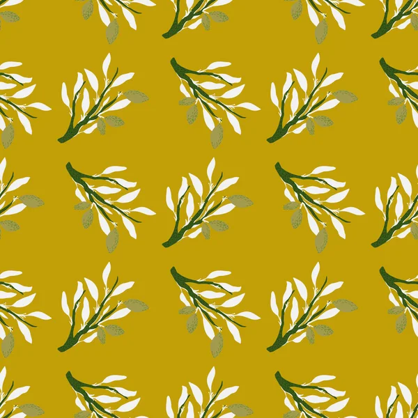 Летний Бесшовный Узор Питания Белыми Ветвями Лимонными Силуэтами Желтый Бледный — стоковый вектор
