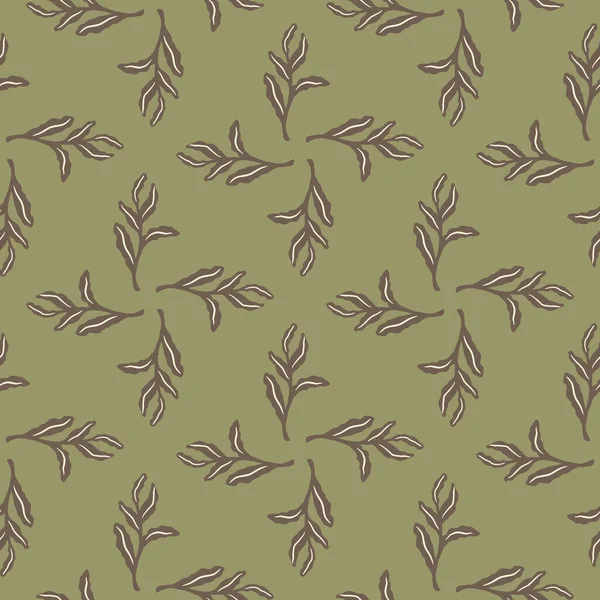 アウトラインのシンプルな葉の枝の形をしたシームレスな淡いパターン 緑の背景 植物の飾り テキスタイル ファブリック ギフトラップ 壁紙のためのフラットベクトルプリント エンドレスイラスト — ストックベクタ