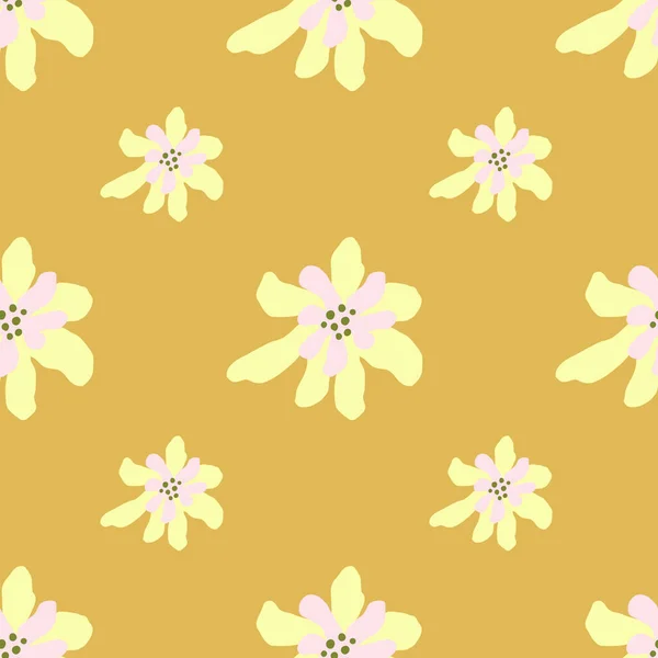 Modèle Sans Couture Style Minimaliste Avec Ornement Fleurs Simples Jaune — Image vectorielle