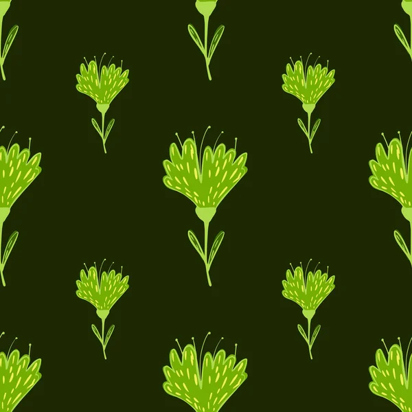 Doodle Naadloos Patroon Met Groene Heldere Bloem Abstracte Print Olive — Stockvector