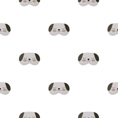 Beyaz arka planda köpek başı gri renkli geometrik dikişsiz desen. Çocukların grafik tasarım elementleri farklı amaçlar için. Düz vektör illüstrasyonu.