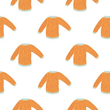 Geometrik sarı süveter, beyaz arka planda izole edilmiş kusursuz kışlık kıyafet deseni. Mevsimlik tekstil baskıları, kumaş, afişler, arkaplanlar ve duvar kağıtları için vektör illüstrasyonu.