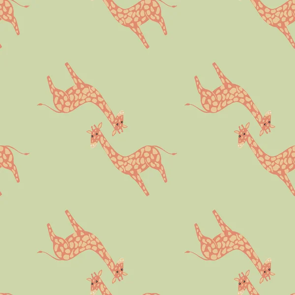 Африканские Животные Бесшовный Рисунок Бежевыми Каракулями Жирафа Украшения Зеленый Пастельный — стоковый вектор